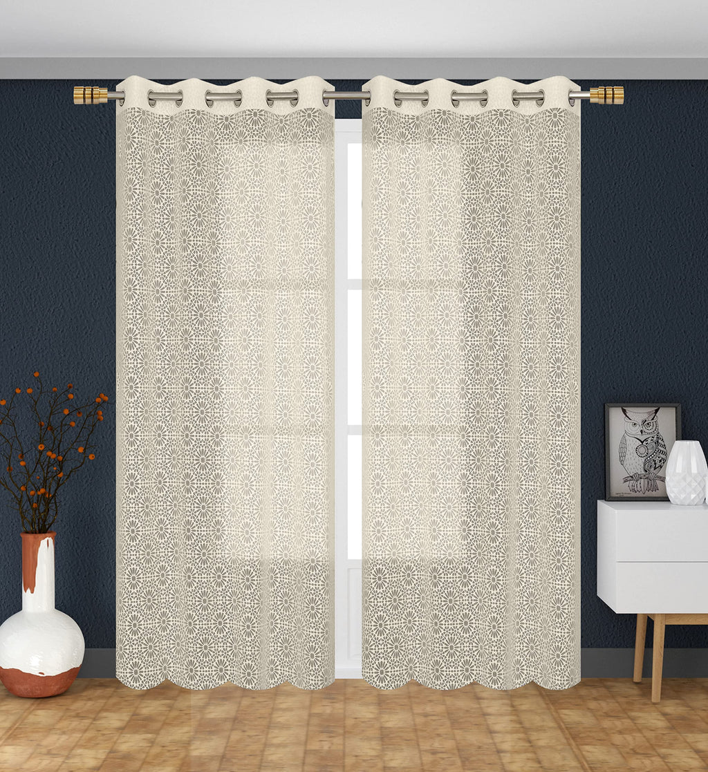 NACIA Heavy Polyester Net Semi Sheer Curtains for Door | Geometric Design Grommet Curtains | Semi Transparent Window Drapes for Living Room Bedroom Home Décor