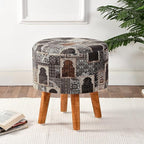 NACIA Printed Ottoman Stool for Living Room | Wooden Pouffe for Sitting and Footrest | Furniture for Home Decor
