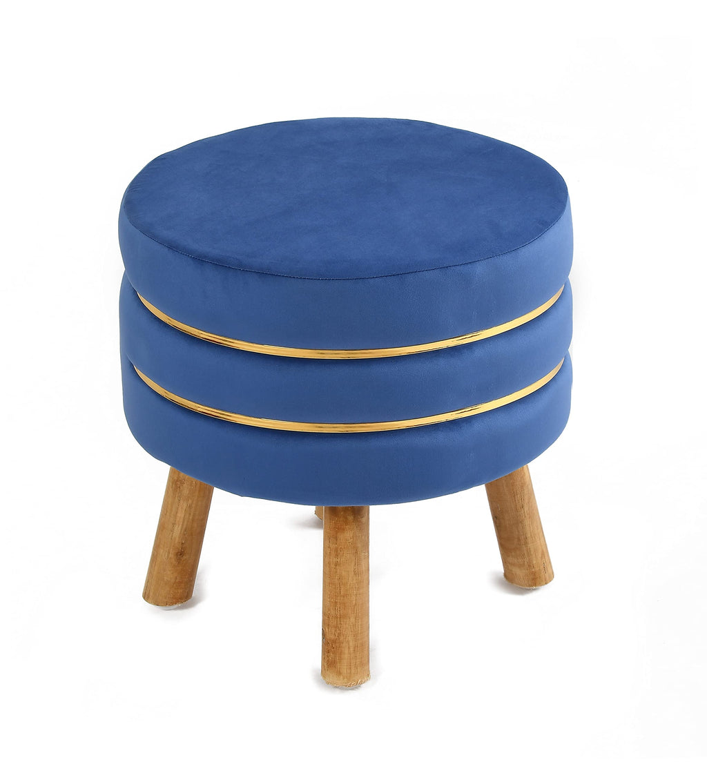 NACIA Velvet Upholstered Ottoman Stool with Wooden Legs | Round Pouffe Footrest Seat for Living Room Bedroom Balcony | Compact Foot Stool for Sitting Home Decor Furniture, 18 Inch