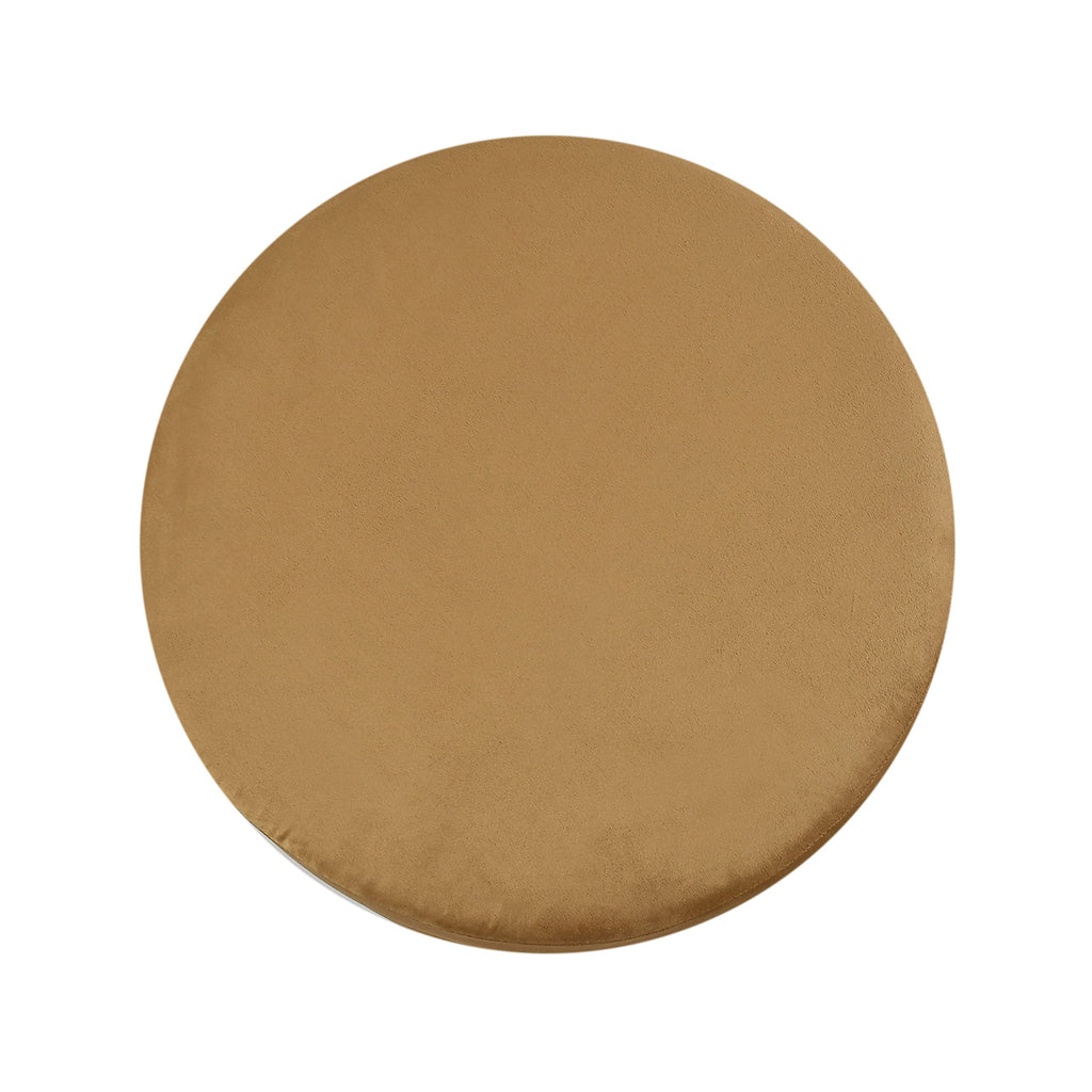 NACIA Velvet Upholstered Ottoman Stool with Wooden Legs | Round Pouffe Footrest Seat for Living Room Bedroom Balcony | Compact Foot Stool for Sitting Home Decor Furniture, 18 Inch