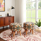 NACIA Printed Ottoman Stool for Living Room | Wooden Pouffe for Sitting and Footrest | Furniture for Home Decor