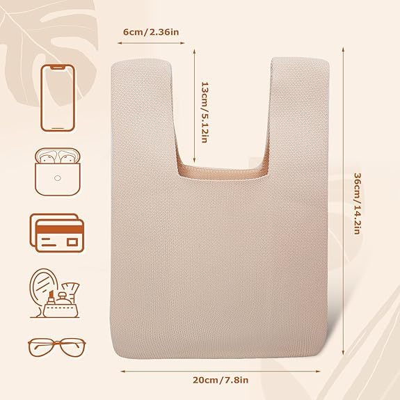NACIA® Handbag for Women Wristlet Knitted Hand Bag for Shopping Tote Bag Knot Pouch foldable Tote Purse for Wrist small Knitted Sleeve Tote Handle Bag Wristlet Pouch Purse for Women, Cream