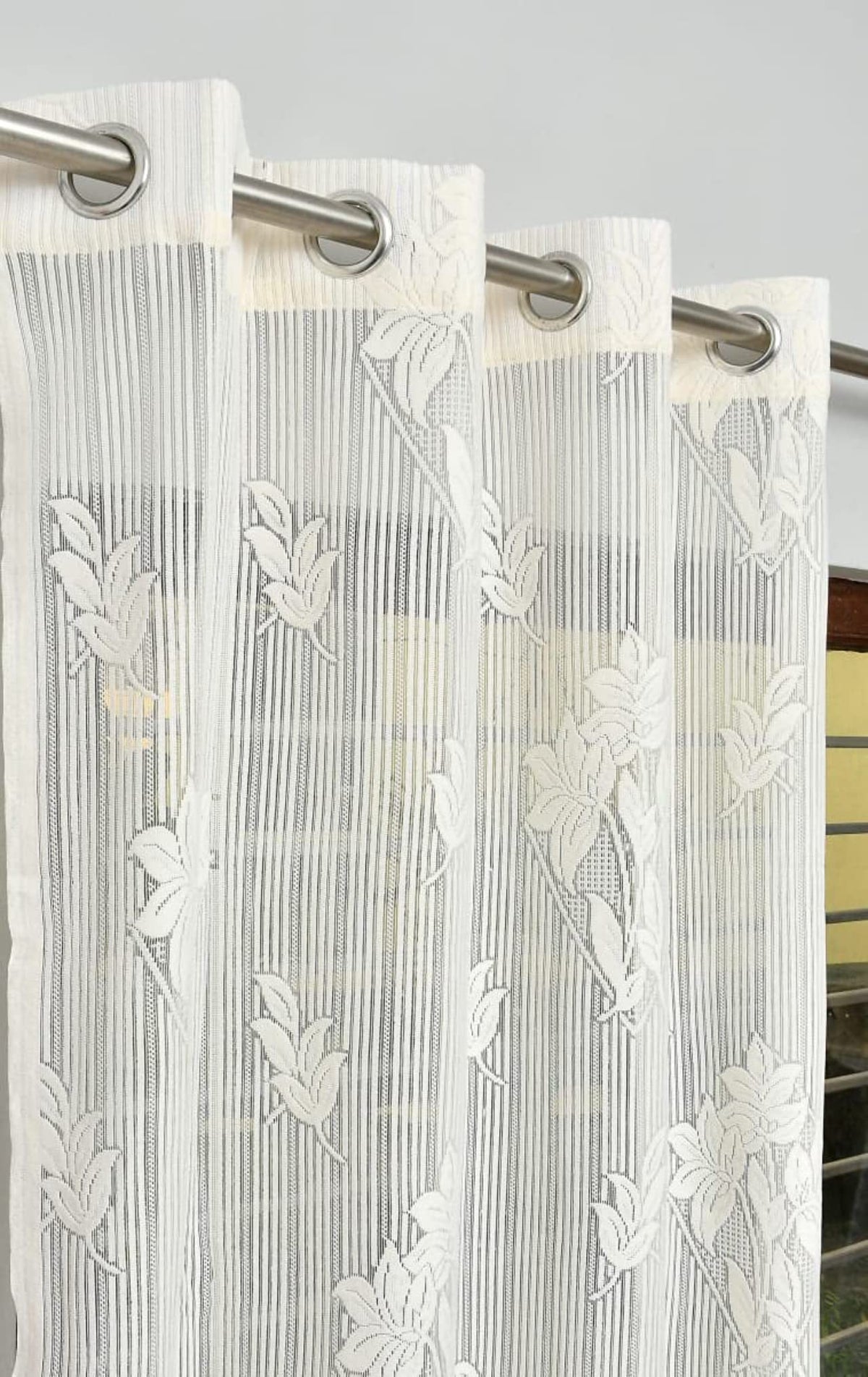 NACIA Floral Net Semi Sheer Curtains 9 Feet Long Set of 2 | Transparent Long Door Curtains with Eyelet Rings | Light Filtering Polyester Net Curtains for Living Room and Bedroom