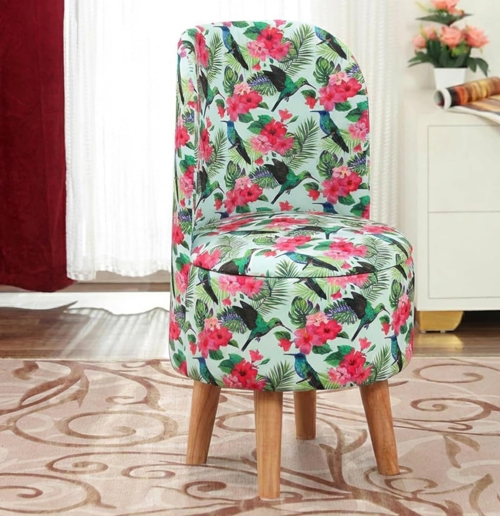 NACIA Velvet Printed Ottoman Chair | Dressing Table Chair for Bedroom Makeup Room Decor | Modern Upholstered Ottoman with Wooden Legs for Living Room & Home (18x18x32 Inches)