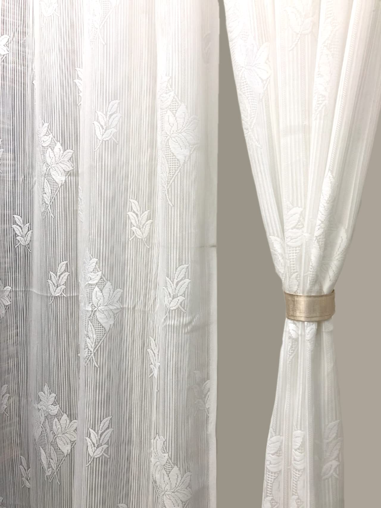 NACIA Floral Net Semi Sheer Curtains 9 Feet Long Set of 2 | Transparent Long Door Curtains with Eyelet Rings | Light Filtering Polyester Net Curtains for Living Room and Bedroom