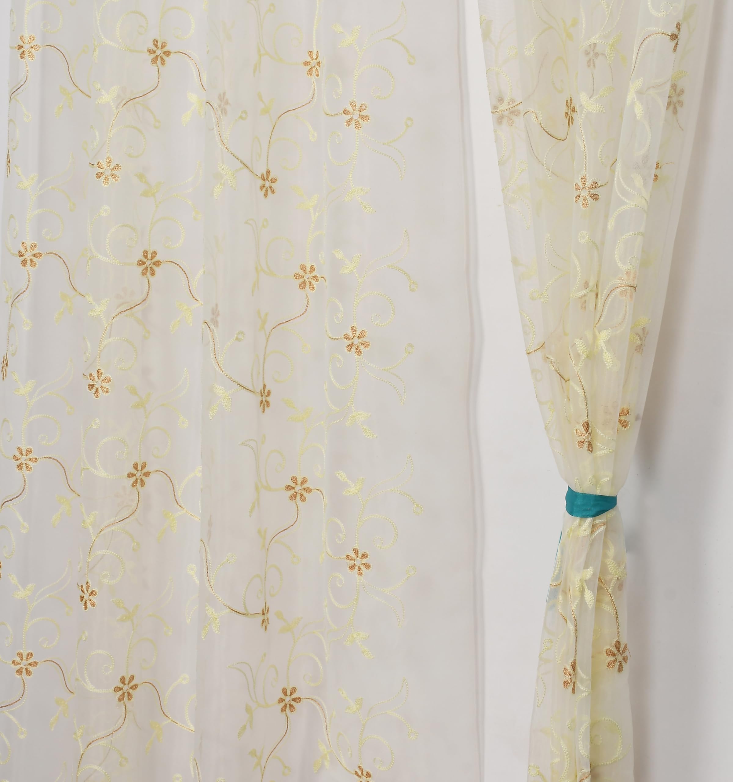 NACIA Tissue Net Embroidery Sheer Curtains 7 Feet Set of 2 | Floral Transparent Door Curtains with Eyelet Rings | Light Filtering Polyester Curtains for Living Room and Bedroom
