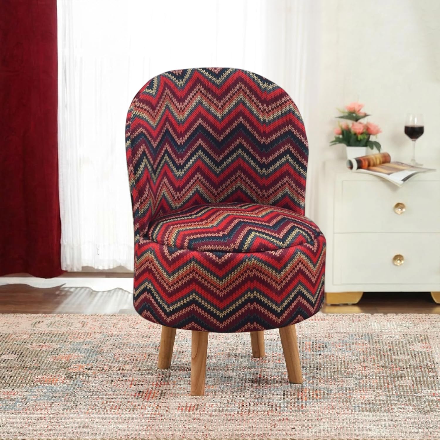 NACIA Velvet Printed Ottoman Chair | Dressing Table Chair for Bedroom Makeup Room Decor | Modern Upholstered Ottoman with Wooden Legs for Living Room & Home (18x18x32 Inches)