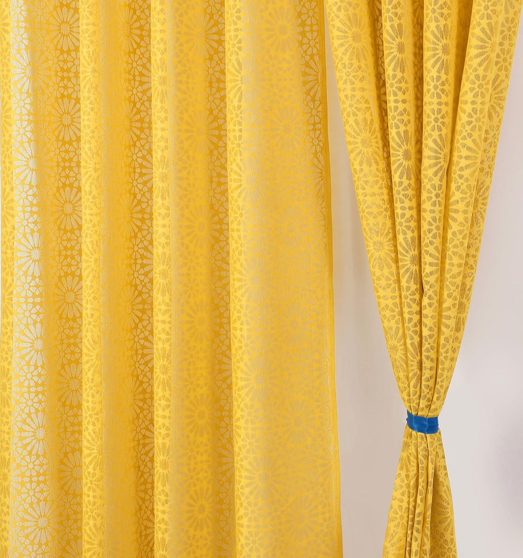 NACIA Heavy Polyester Net Semi Sheer Curtains for Door | Geometric Design Grommet Curtains | Semi Transparent Window Drapes for Living Room Bedroom Home Décor
