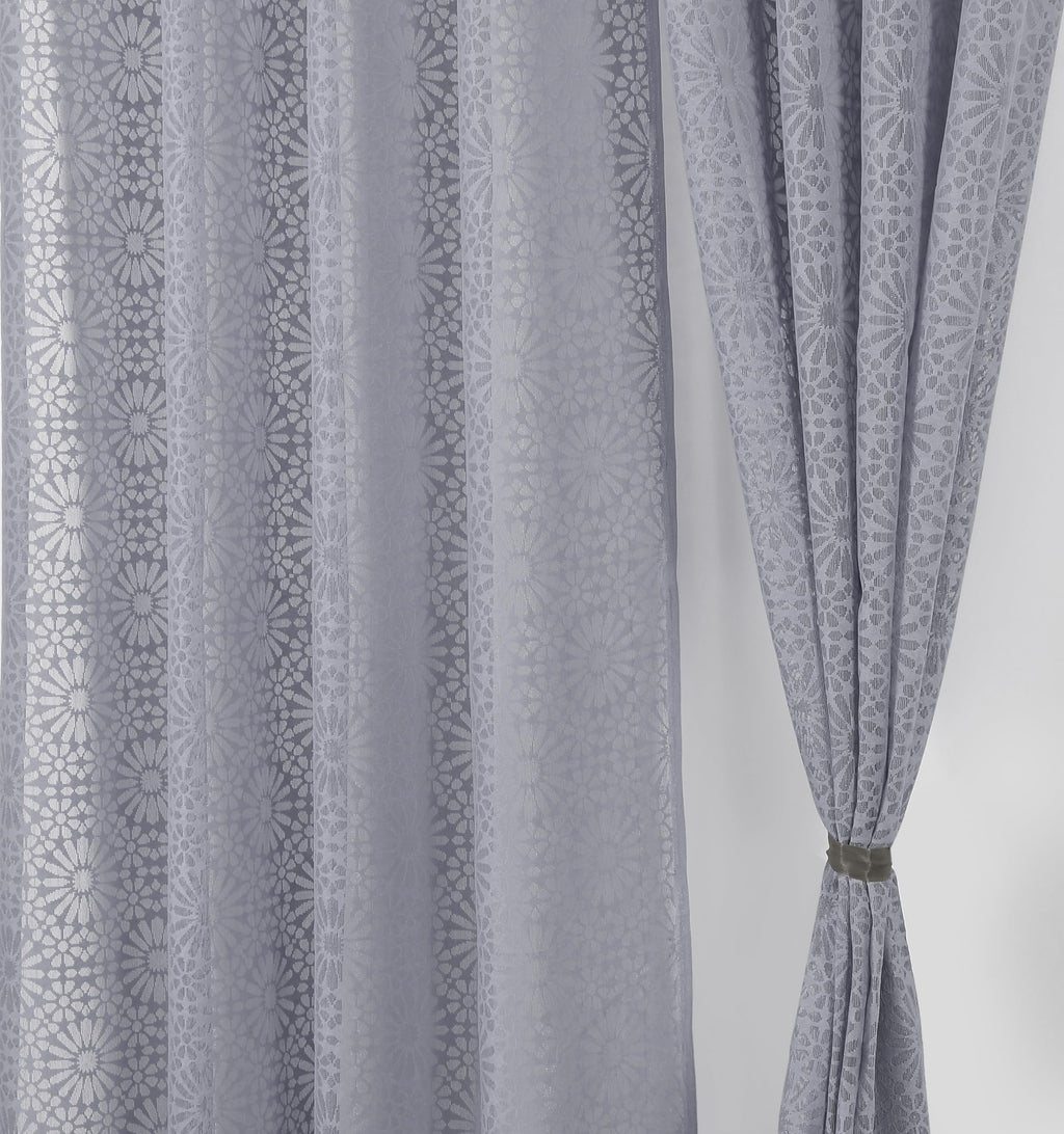 NACIA Heavy Polyester Net Semi Sheer Curtains for Door | Geometric Design Grommet Curtains | Semi Transparent Window Drapes for Living Room Bedroom Home Décor