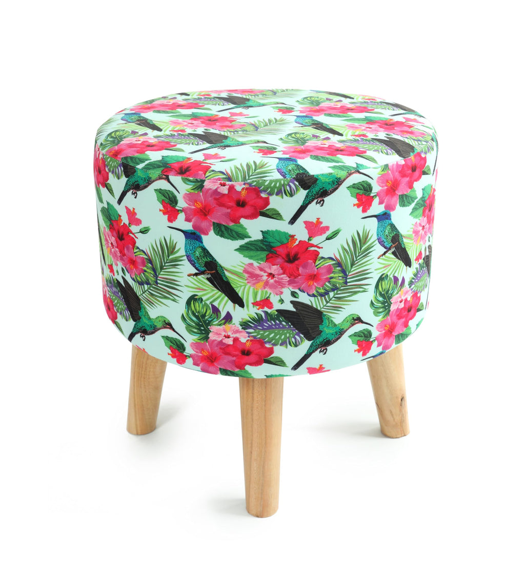 NACIA Printed Ottoman Stool for Living Room | Wooden Pouffe for Sitting and Footrest | Furniture for Home Decor