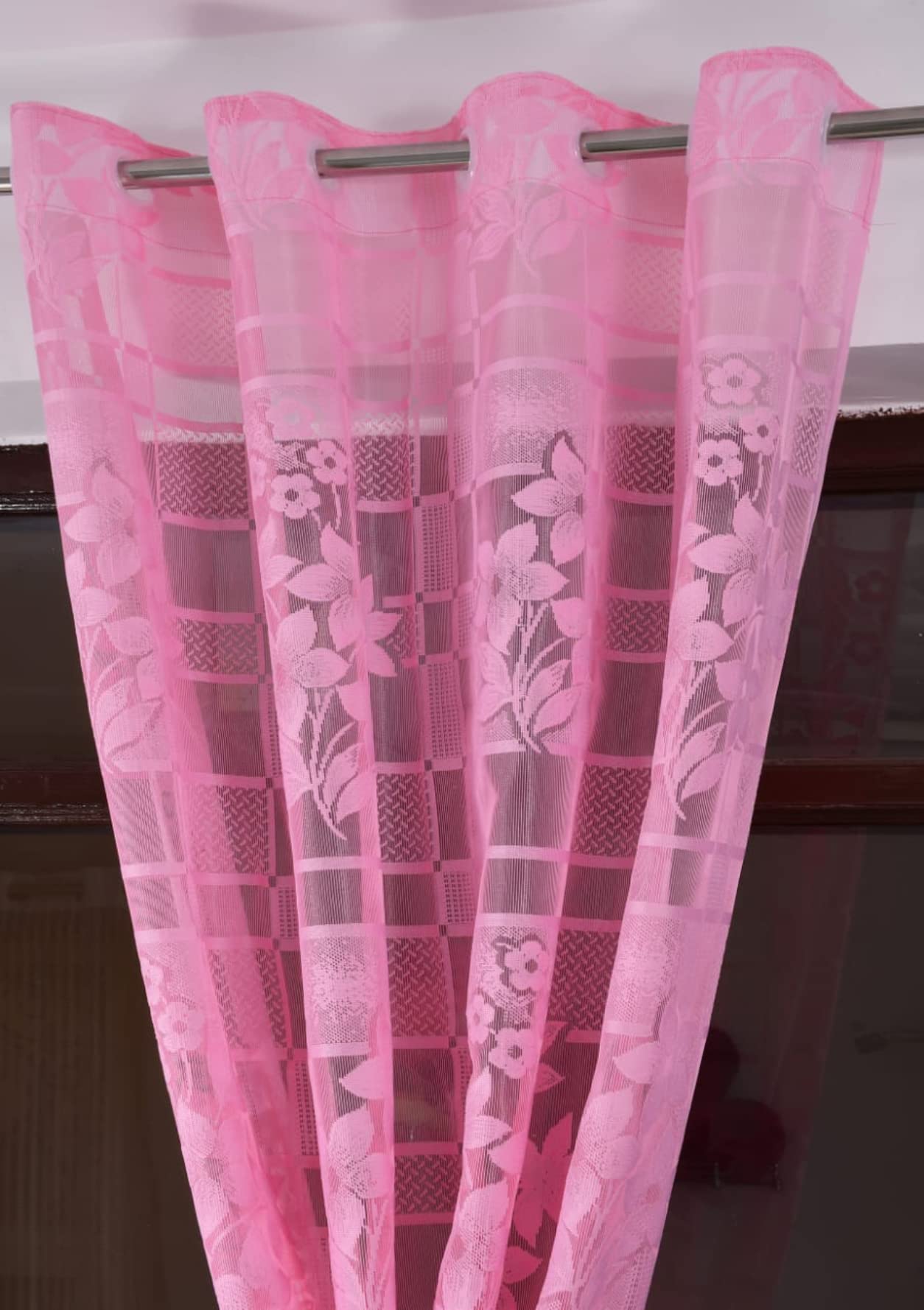 NACIA Heavy Polyester Net Semi Sheer Curtains for Door | Floral Design Grommet Curtains | Semi Transparent Window Drapes for Living Room Bedroom Home Décor