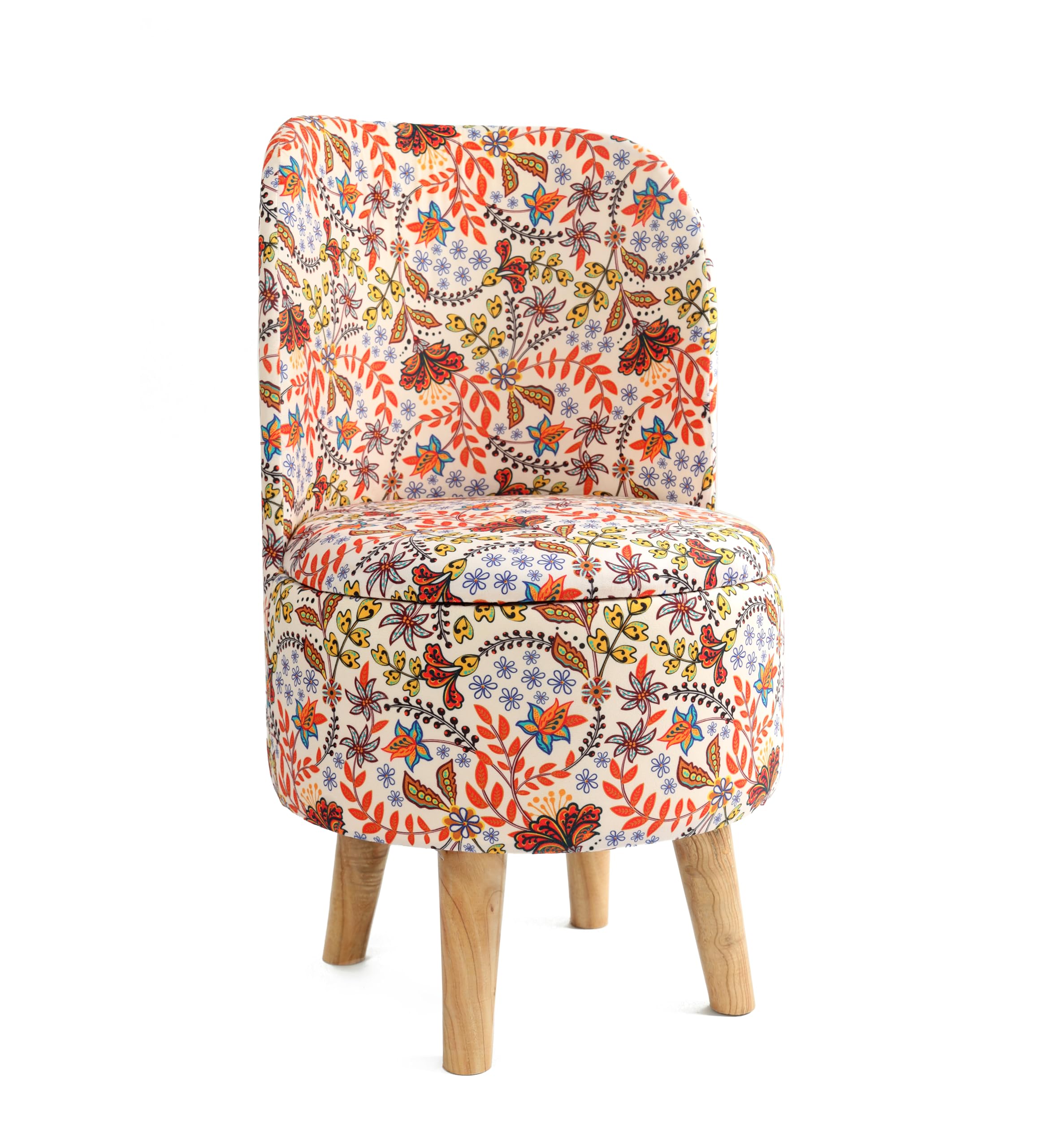 NACIA Velvet Printed Ottoman Chair | Dressing Table Chair for Bedroom Makeup Room Decor | Modern Upholstered Ottoman with Wooden Legs for Living Room & Home (18x18x32 Inches)
