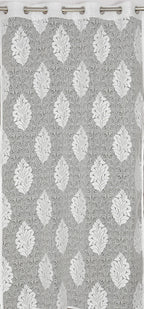 NACIA Heavy Polyester Net Semi Sheer Curtains for Door | Floral Design Grommet Curtains | Semi Transparent Window Drapes for Living Room Bedroom Home Décor