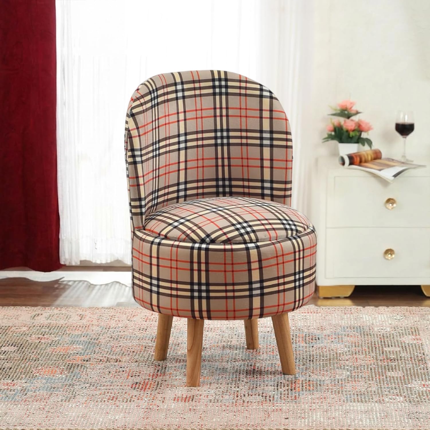 NACIA Velvet Printed Ottoman Chair | Dressing Table Chair for Bedroom Makeup Room Decor | Modern Upholstered Ottoman with Wooden Legs for Living Room & Home (18x18x32 Inches)