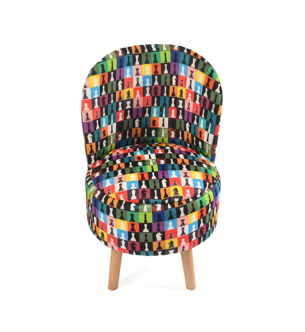 NACIA Velvet Printed Ottoman Chair with Stool Combo | Dressing Table Chair for Bedroom Makeup Room Decor | Modern Upholstered Ottoman with Wooden Legs for Living Room & Home