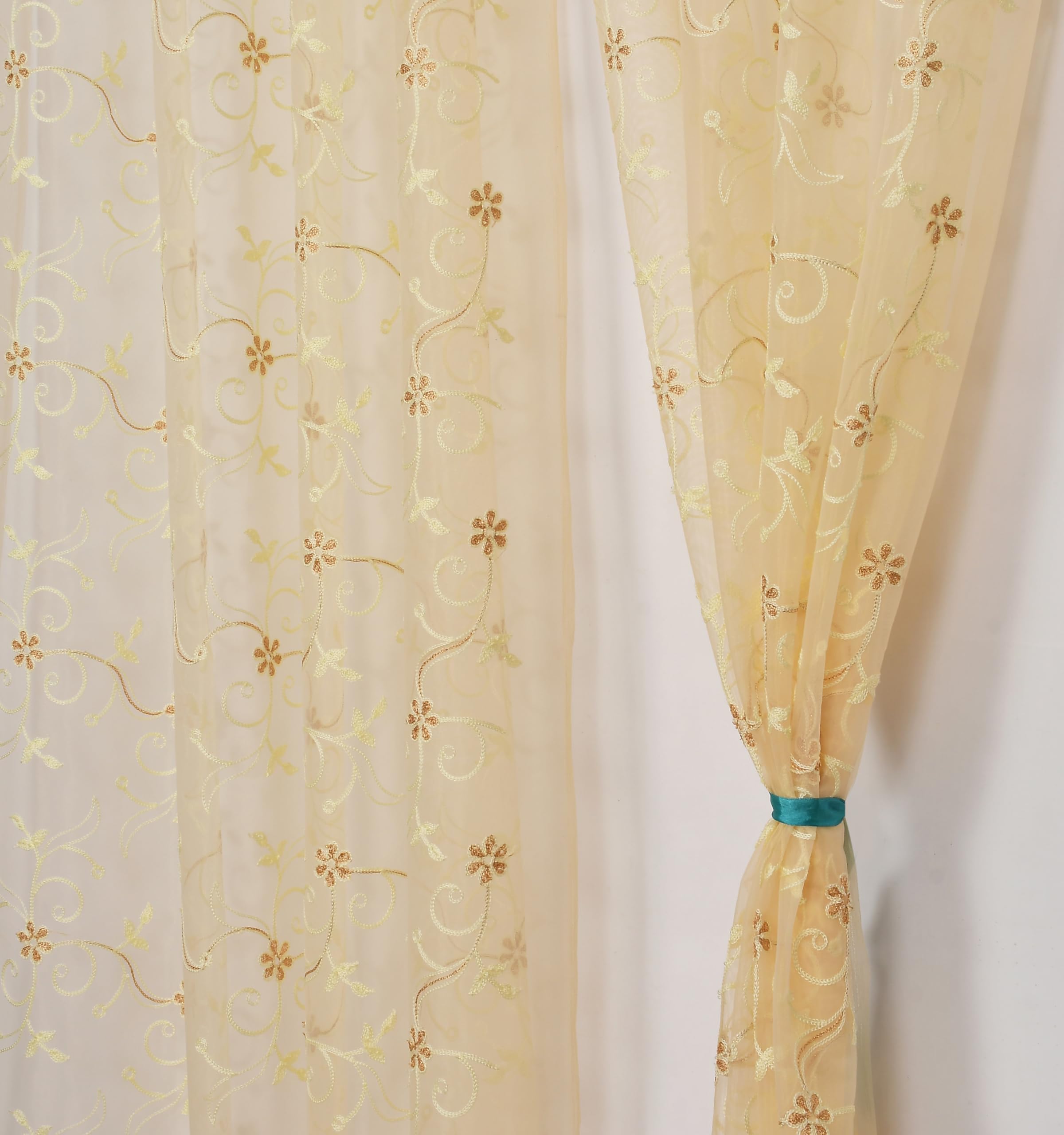 NACIA Tissue Net Embroidery Sheer Curtains 7 Feet Set of 2 | Floral Transparent Door Curtains with Eyelet Rings | Light Filtering Polyester Curtains for Living Room and Bedroom
