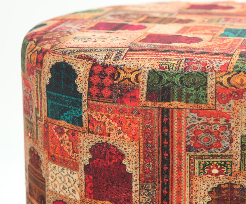 NACIA Printed Ottoman Stool for Living Room | Wooden Pouffe for Sitting and Footrest | Furniture for Home Decor