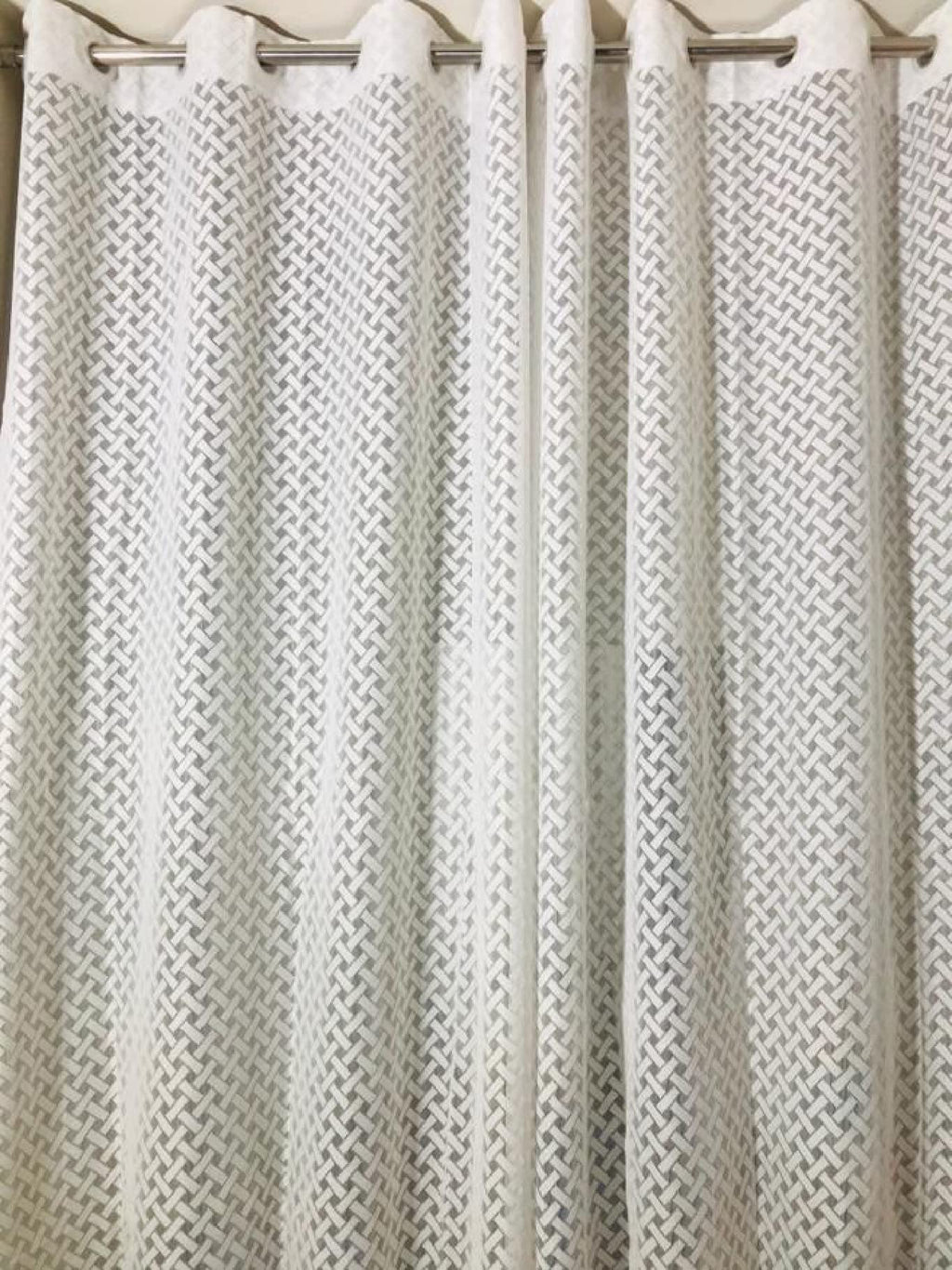 NACIA Criss Cross Net Semi Sheer Curtains | Geometric Door Curtains with Eyelet Rings | Light Filtering Polyester Curtains for Living Room and Bedroom