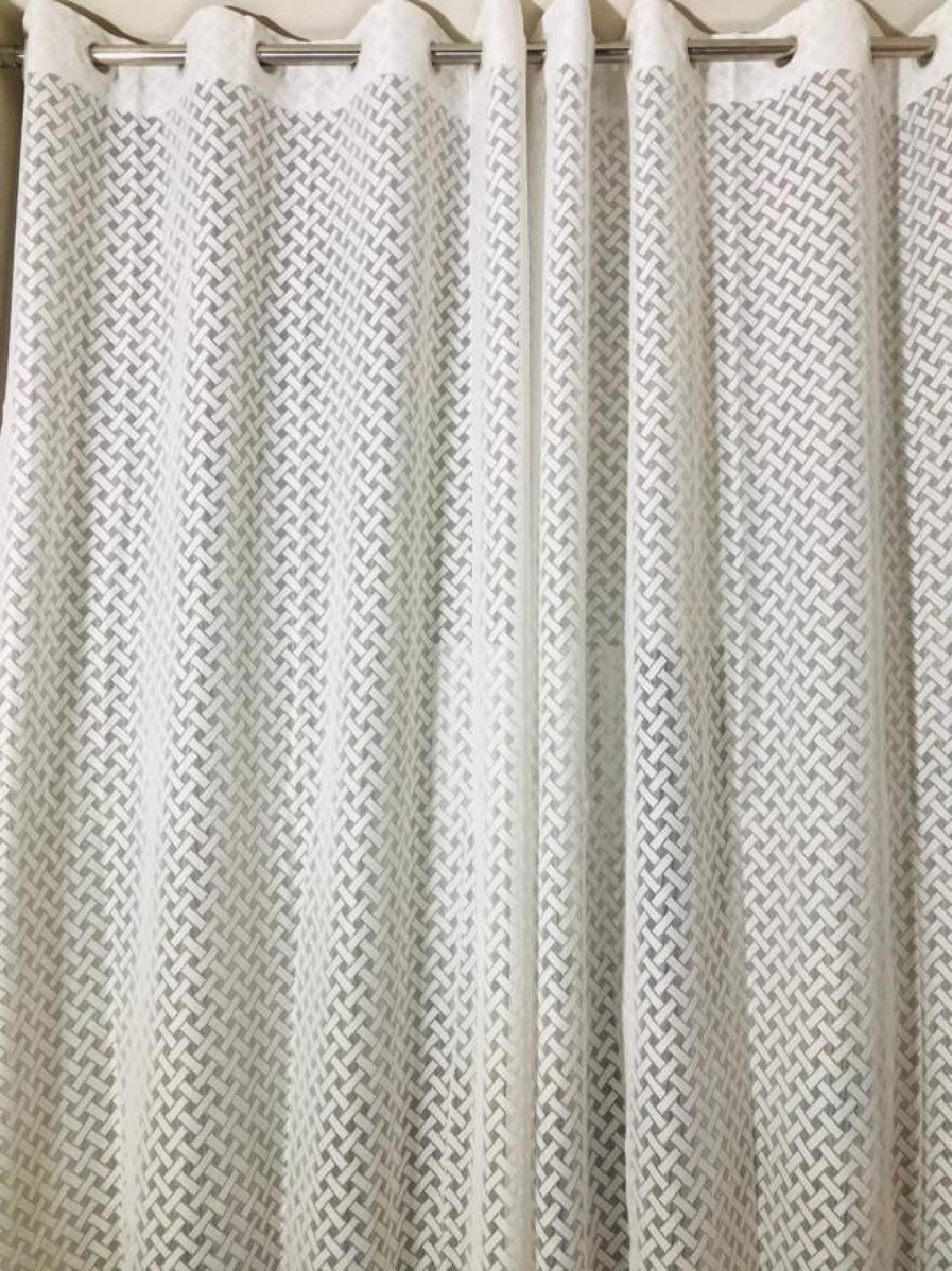 NACIA Criss Cross Net Semi Sheer Curtains | Geometric Door Curtains with Eyelet Rings | Light Filtering Polyester Curtains for Living Room and Bedroom