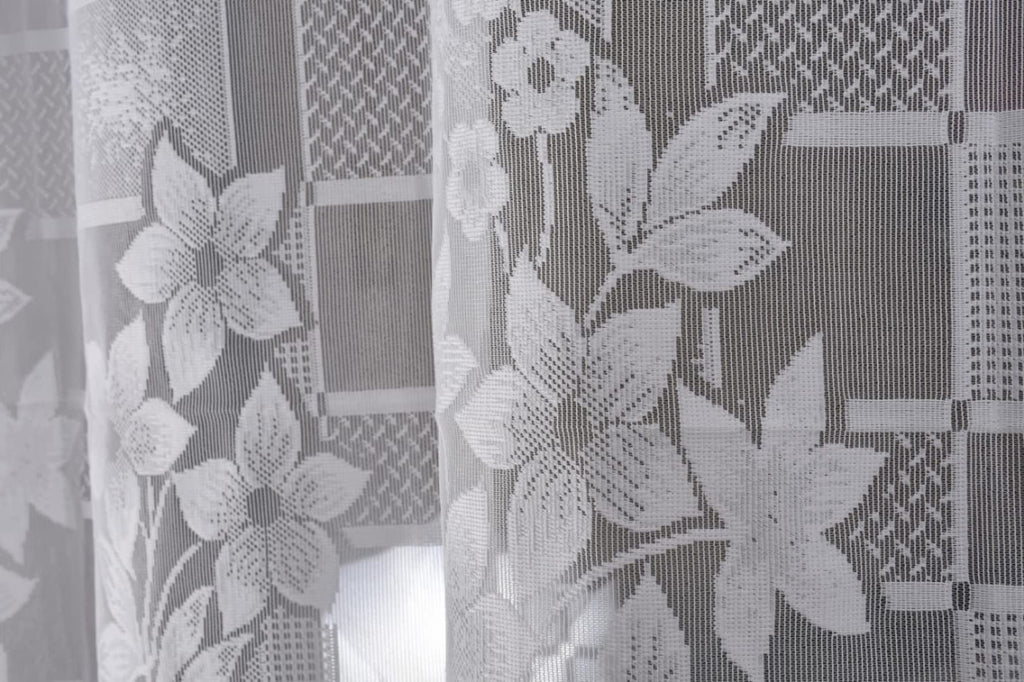 NACIA Heavy Polyester Net Semi Sheer Curtains for Door | Floral Design Grommet Curtains | Semi Transparent Window Drapes for Living Room Bedroom Home Décor