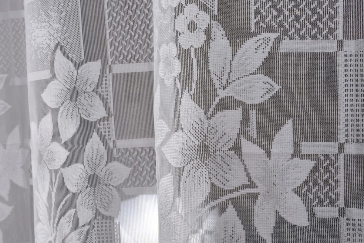 NACIA Heavy Polyester Net Semi Sheer Curtains for Door | Floral Design Grommet Curtains | Semi Transparent Window Drapes for Living Room Bedroom Home Décor