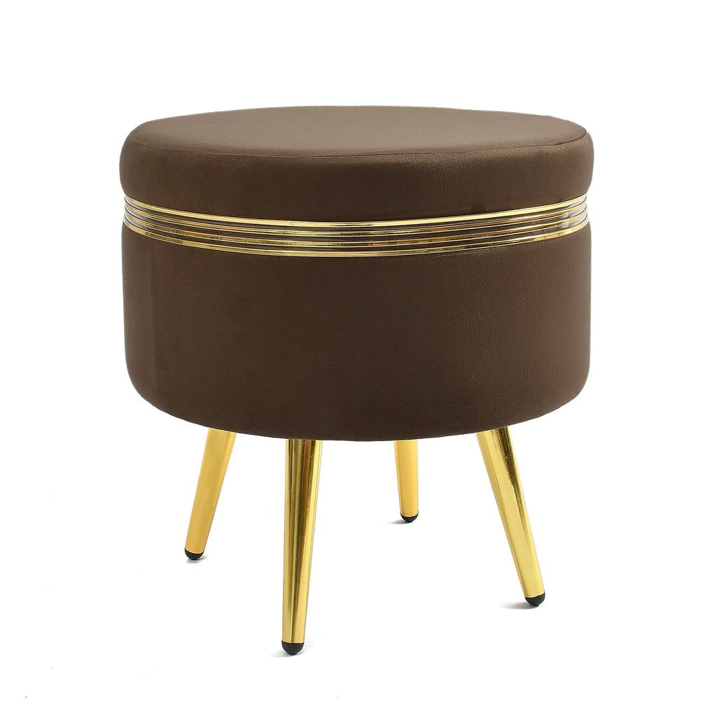 NACIA Ottoman Pouffe Stool for Living Room | Round Cushioned Footstool with Wooden & Gold Metal Legs | Dressing Table Chair for Home Decor, Bedroom & Balcony Use