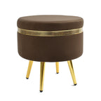 NACIA Ottoman Pouffe Stool for Living Room | Round Cushioned Footstool with Wooden & Gold Metal Legs | Dressing Table Chair for Home Decor, Bedroom & Balcony Use