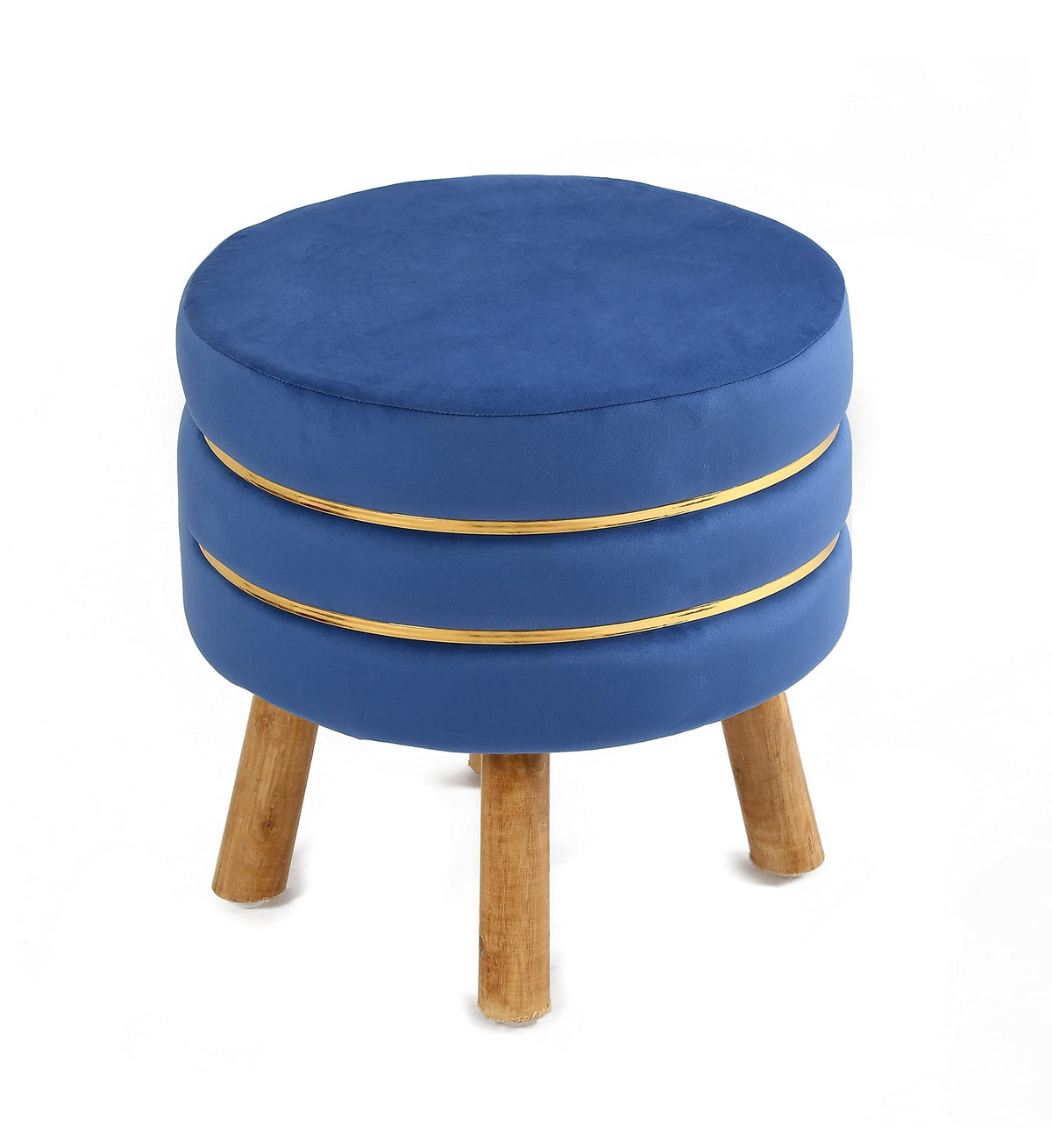 NACIA Velvet Upholstered Ottoman Stool with Wooden Legs | Round Pouffe Footrest Seat for Living Room Bedroom Balcony | Compact Foot Stool for Sitting Home Decor Furniture, 18 Inch