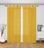 NACIA Heavy Polyester Net Semi Sheer Curtains for Door | Geometric Design Grommet Curtains | Semi Transparent Window Drapes for Living Room Bedroom Home Décor
