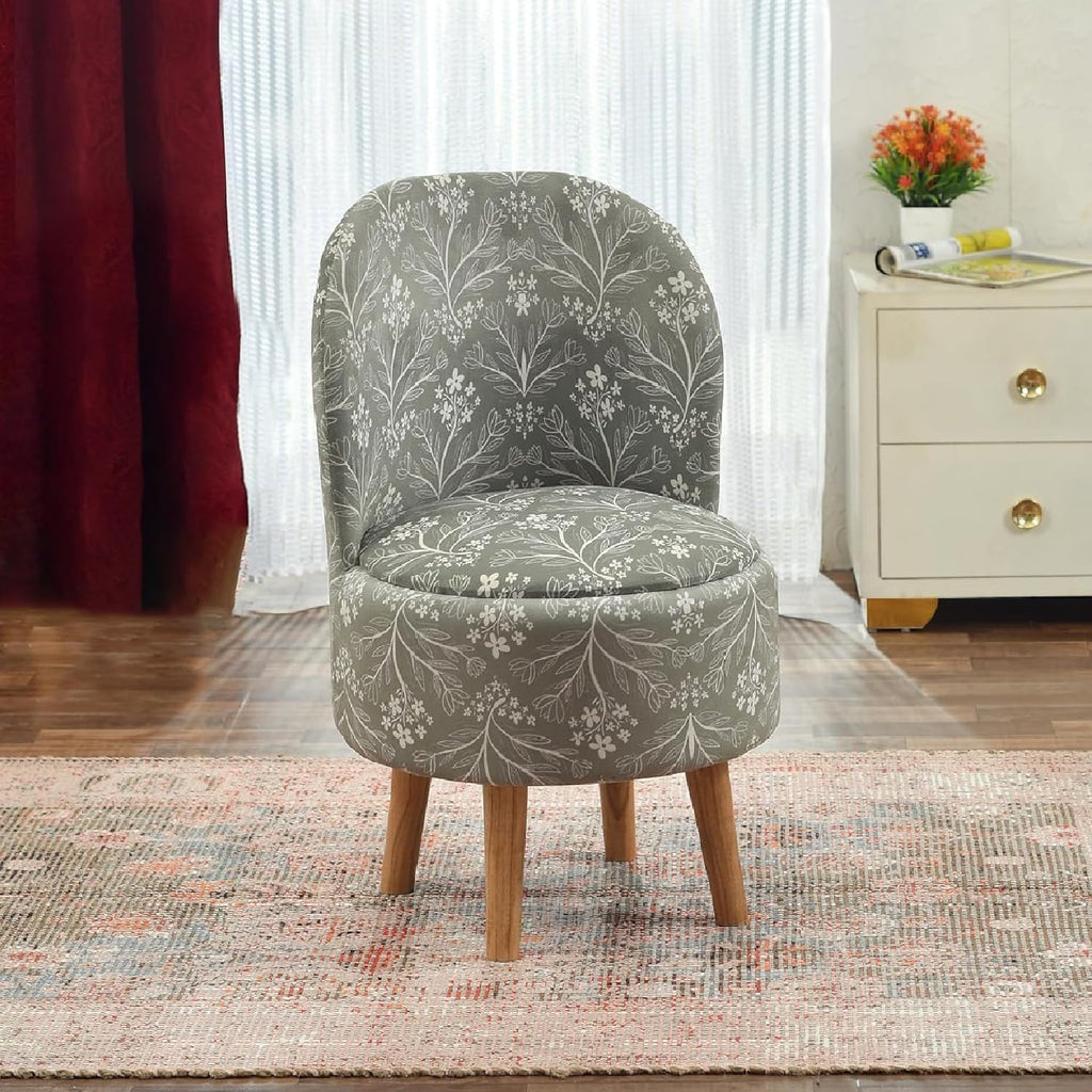 NACIA Velvet Printed Ottoman Chair | Dressing Table Chair for Bedroom Makeup Room Decor | Modern Upholstered Ottoman with Wooden Legs for Living Room & Home (18x18x32 Inches)