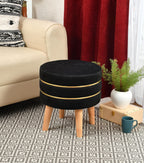 NACIA Velvet Upholstered Ottoman Stool with Wooden Legs | Round Pouffe Footrest Seat for Living Room Bedroom Balcony | Compact Foot Stool for Sitting Home Decor Furniture, 18 Inch