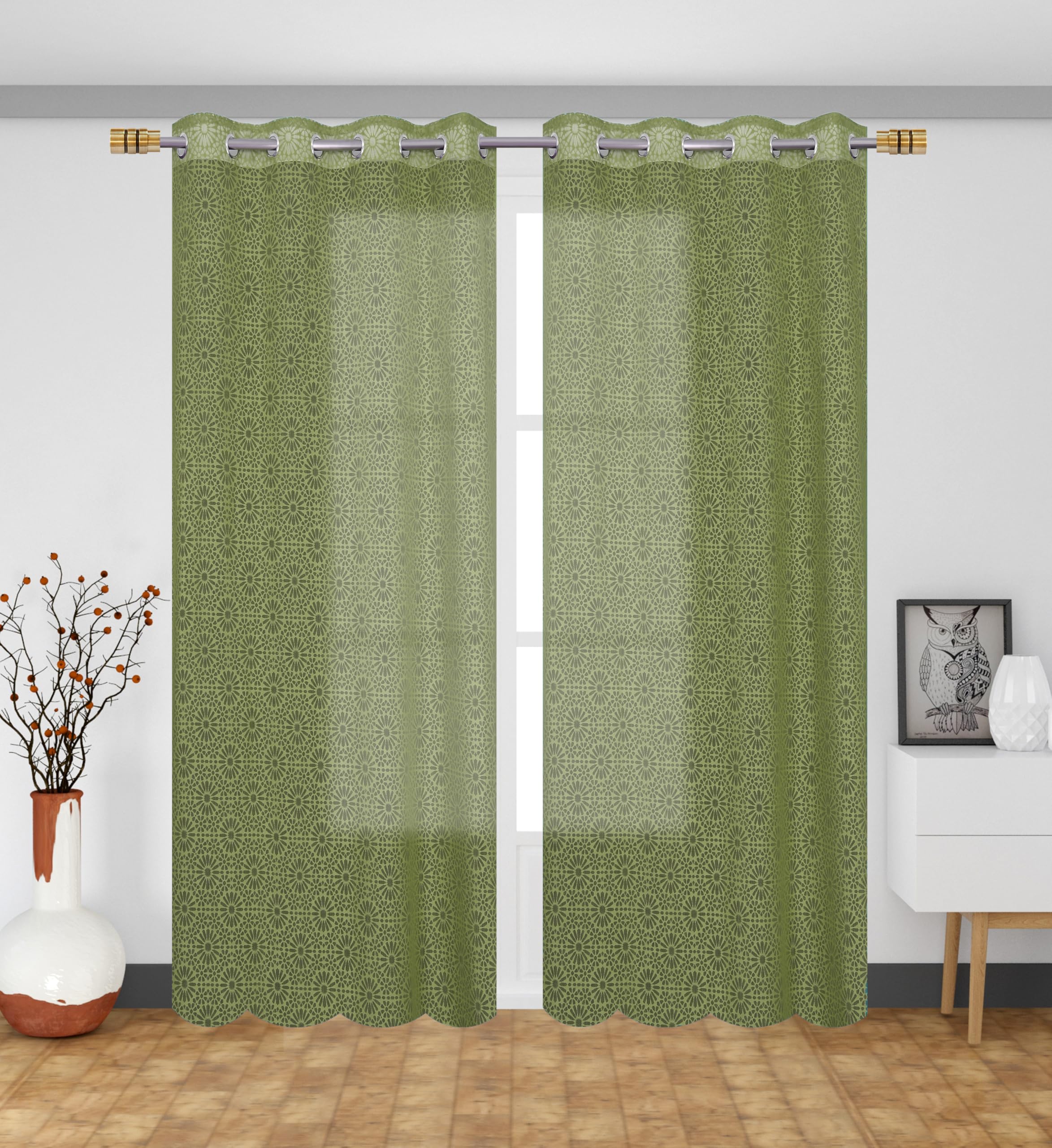 NACIA Heavy Polyester Net Semi Sheer Curtains for Door | Geometric Design Grommet Curtains | Semi Transparent Window Drapes for Living Room Bedroom Home Décor