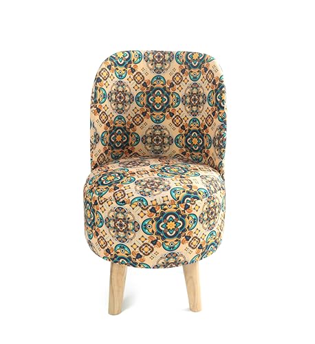 NACIA Velvet Printed Ottoman Chair with Stool Combo | Dressing Table Chair for Bedroom Makeup Room Decor | Modern Upholstered Ottoman with Wooden Legs for Living Room & Home