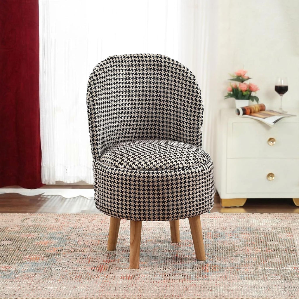 NACIA Velvet Printed Ottoman Chair | Dressing Table Chair for Bedroom Makeup Room Decor | Modern Upholstered Ottoman with Wooden Legs for Living Room & Home (18x18x32 Inches)