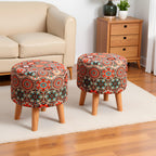 NACIA Printed Ottoman Stool for Living Room | Wooden Pouffe for Sitting and Footrest | Furniture for Home Decor