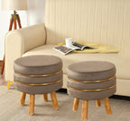 NACIA Velvet Upholstered Ottoman Stool with Wooden Legs | Round Pouffe Footrest Seat for Living Room Bedroom Balcony | Compact Foot Stool for Sitting Home Decor Furniture, 18 Inch