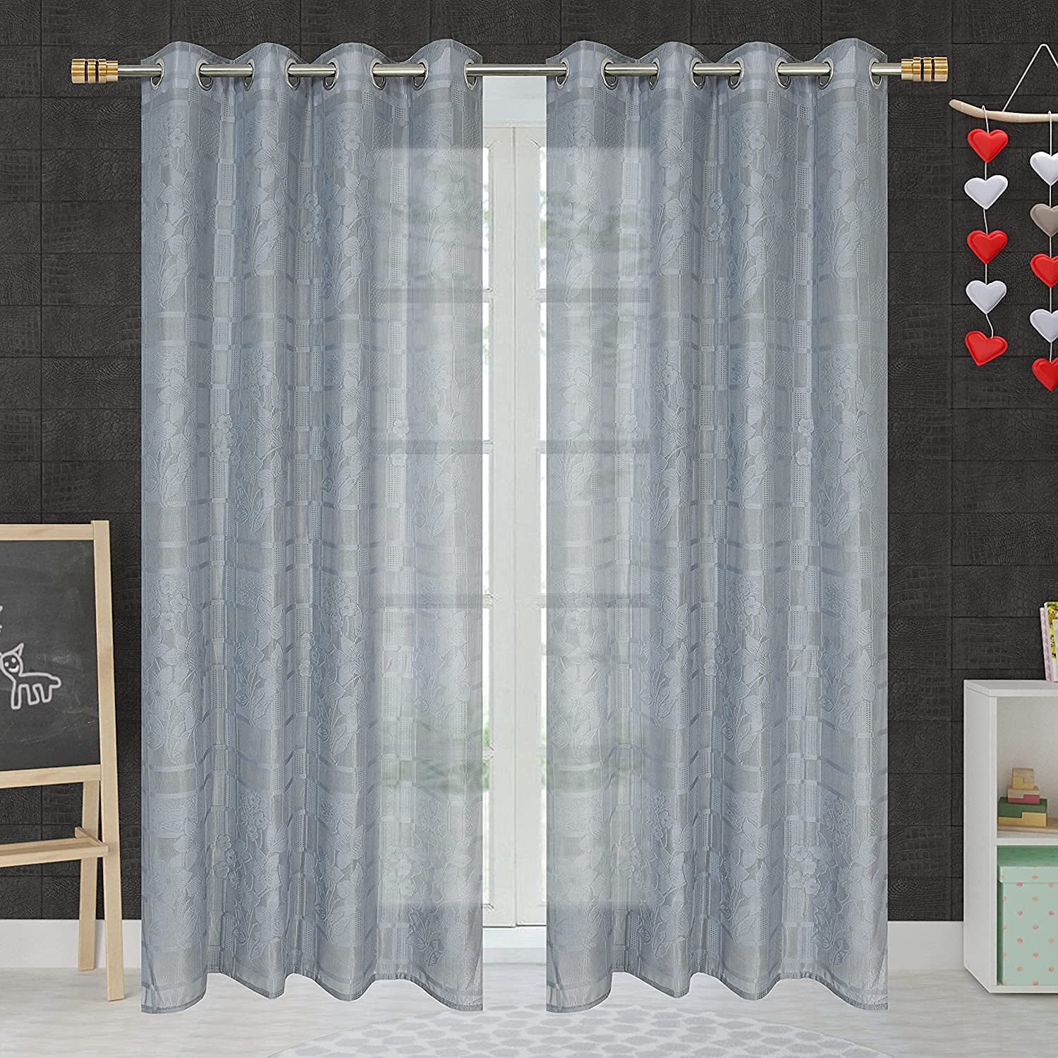 NACIA Heavy Polyester Net Semi Sheer Curtains for Door | Floral Design Grommet Curtains | Semi Transparent Window Drapes for Living Room Bedroom Home Décor