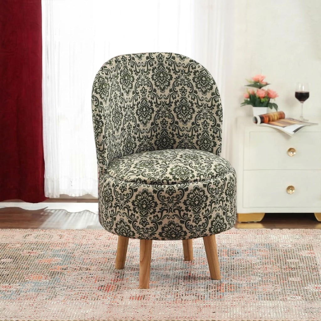 NACIA Velvet Printed Ottoman Chair | Dressing Table Chair for Bedroom Makeup Room Decor | Modern Upholstered Ottoman with Wooden Legs for Living Room & Home (18x18x32 Inches)