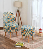 NACIA Velvet Printed Ottoman Chair with Stool Combo | Dressing Table Chair for Bedroom Makeup Room Decor | Modern Upholstered Ottoman with Wooden Legs for Living Room & Home
