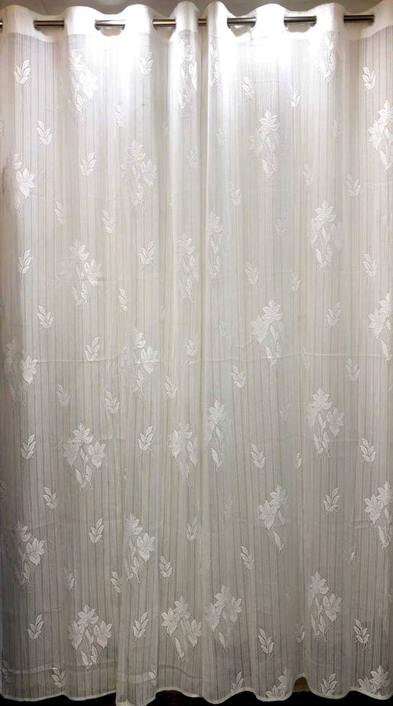 NACIA Floral Net Semi Sheer Curtains 9 Feet Long Set of 2 | Transparent Long Door Curtains with Eyelet Rings | Light Filtering Polyester Net Curtains for Living Room and Bedroom