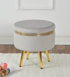 NACIA Ottoman Pouffe Stool for Living Room | Round Cushioned Footstool with Wooden & Gold Metal Legs | Dressing Table Chair for Home Decor, Bedroom & Balcony Use