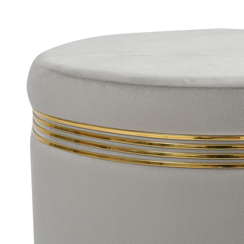 NACIA Ottoman Pouffe Stool for Living Room | Round Cushioned Footstool with Wooden & Gold Metal Legs | Dressing Table Chair for Home Decor, Bedroom & Balcony Use