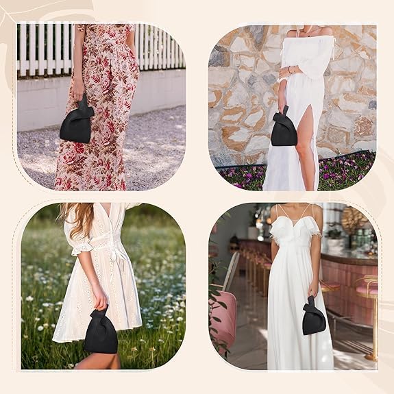 NACIA® Handbag for Women Wristlet Knitted Hand Bag for Shopping Tote Bag Knot Pouch foldable Tote Purse for Wrist small Knitted Sleeve Tote Handle Bag Wristlet Pouch Purse for Women, Cream