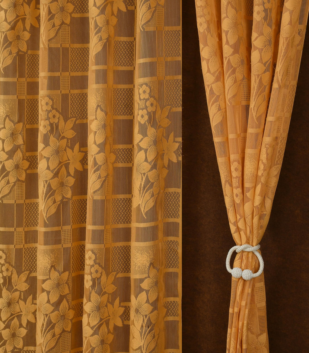 NACIA Heavy Polyester Net Semi Sheer Curtains for Door | Floral Design Grommet Curtains | Semi Transparent Window Drapes for Living Room Bedroom Home Décor