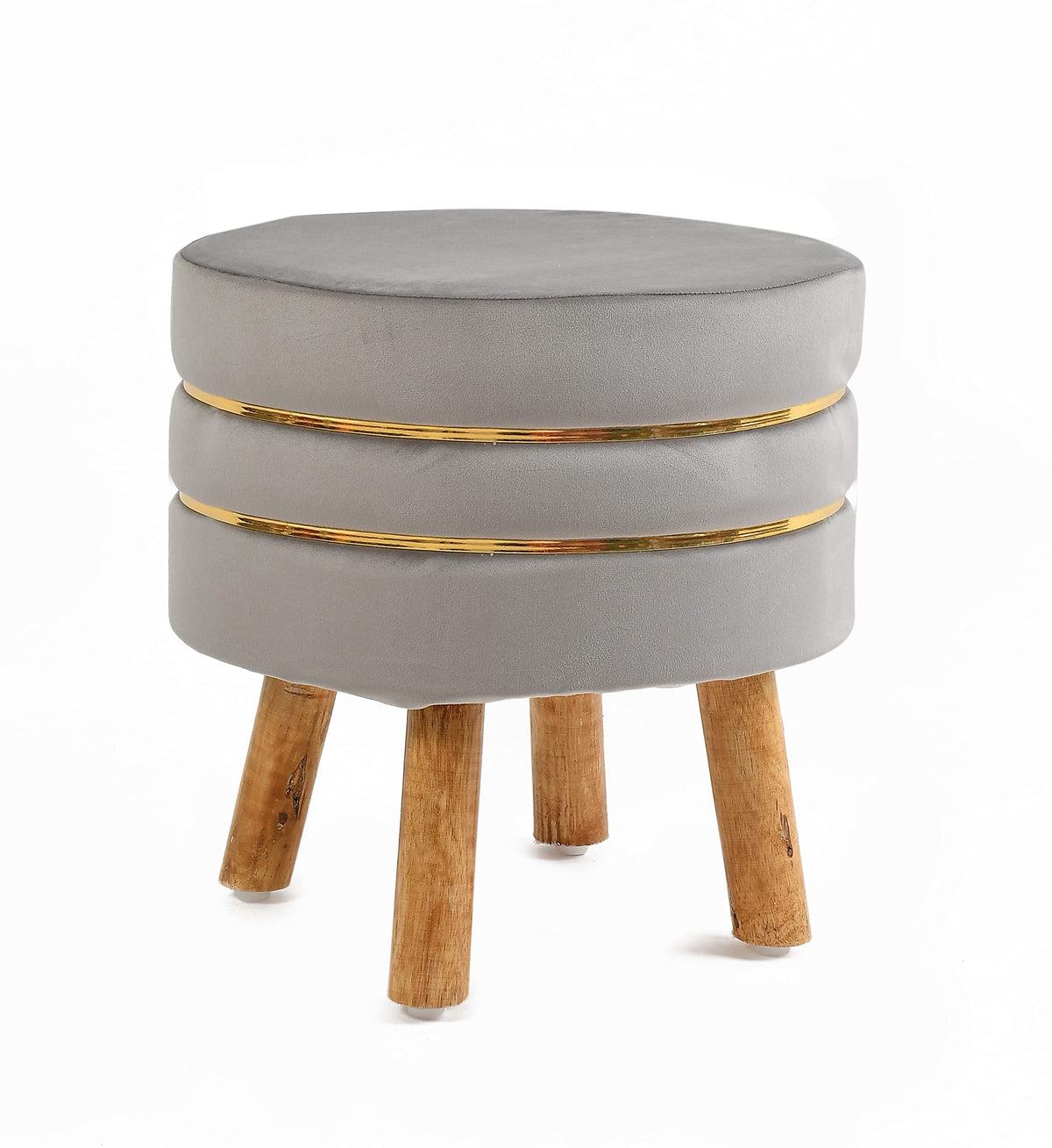 NACIA Velvet Upholstered Ottoman Stool with Wooden Legs | Round Pouffe Footrest Seat for Living Room Bedroom Balcony | Compact Foot Stool for Sitting Home Decor Furniture, 18 Inch