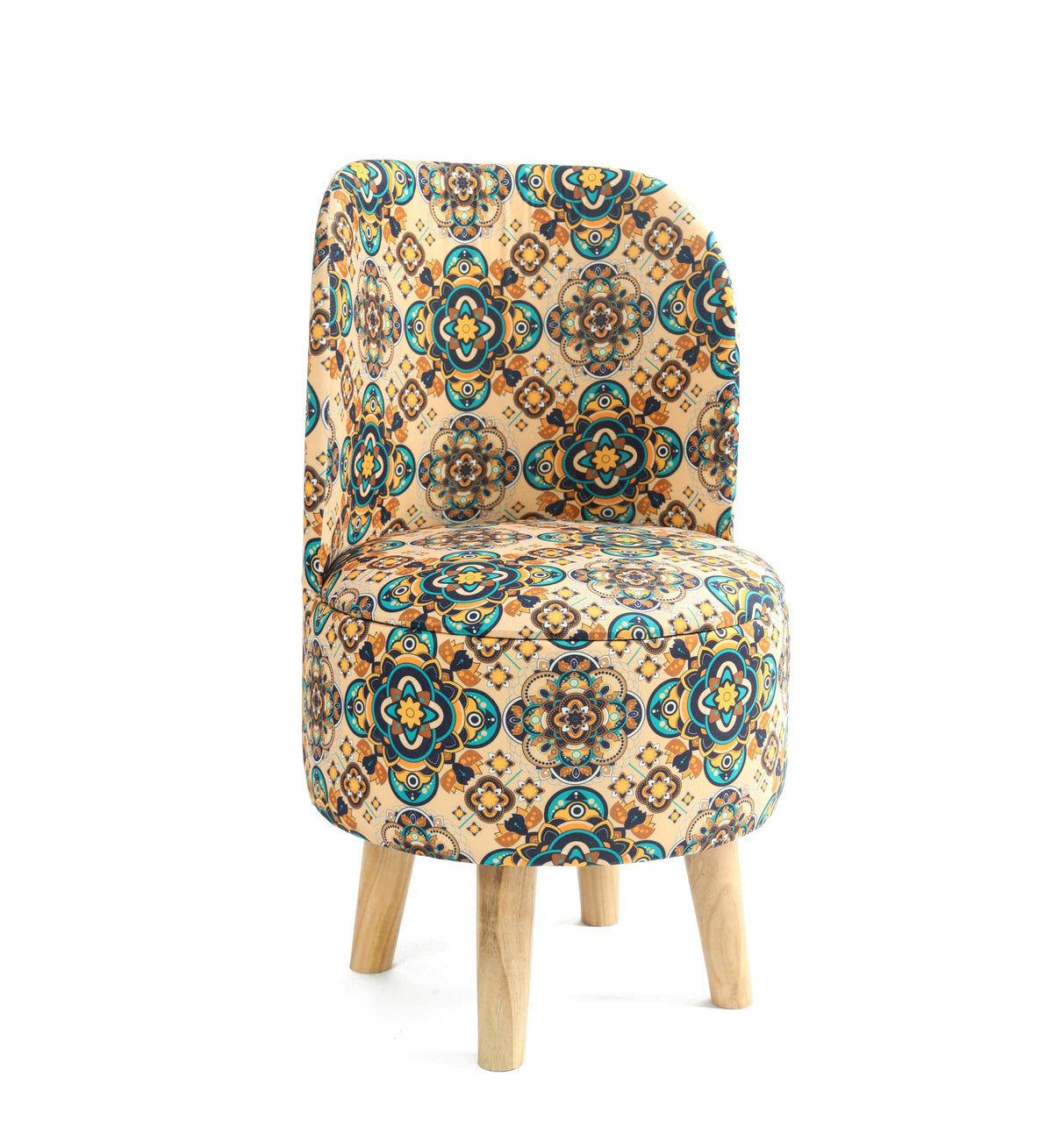 NACIA Velvet Printed Ottoman Chair | Dressing Table Chair for Bedroom Makeup Room Decor | Modern Upholstered Ottoman with Wooden Legs for Living Room & Home (18x18x32 Inches)