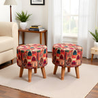 NACIA Printed Ottoman Stool for Living Room | Wooden Pouffe for Sitting and Footrest | Furniture for Home Decor