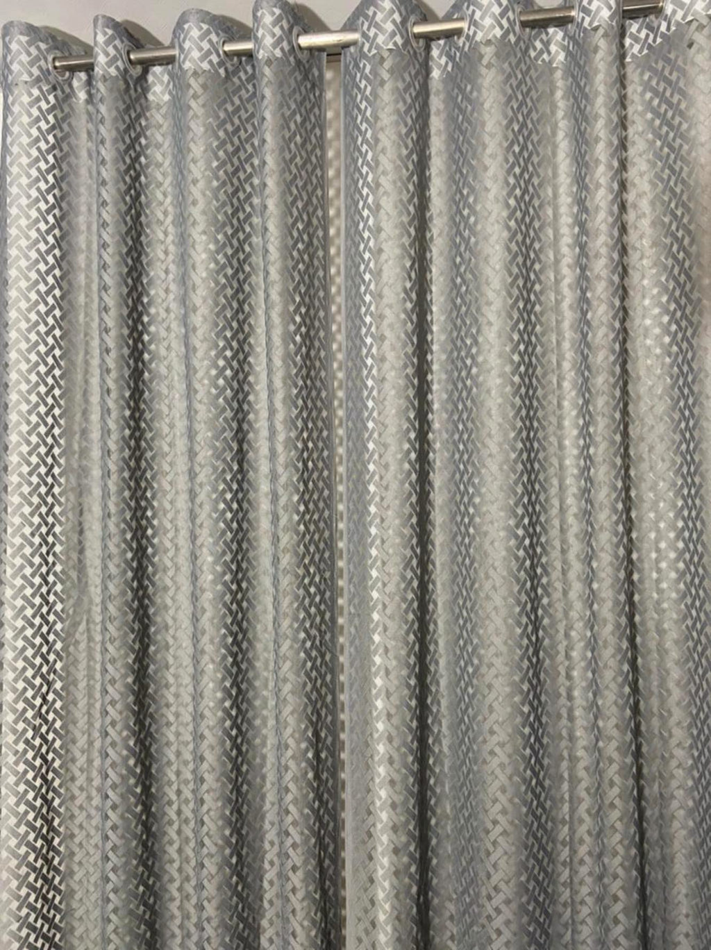 NACIA Criss Cross Net Semi Sheer Curtains | Geometric Door Curtains with Eyelet Rings | Light Filtering Polyester Curtains for Living Room and Bedroom