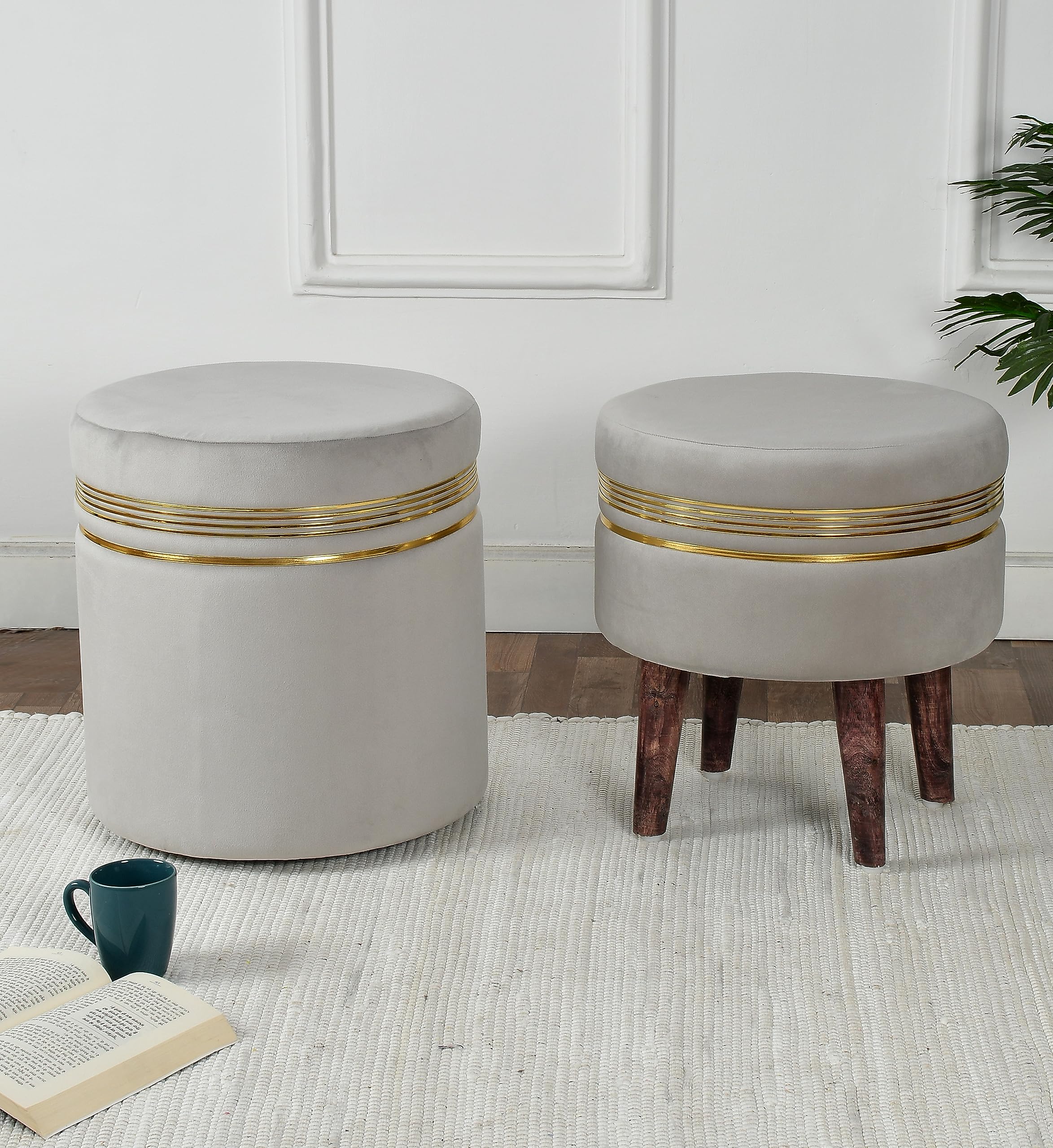 NACIA Wooden Ottoman Stool for Living Room, Ottoman pouffes for Sitting, Puffy Chair Bench for Home Decor, Ottoman & Stools, Footrest Pouf Foot Stool for Office Room Décor
