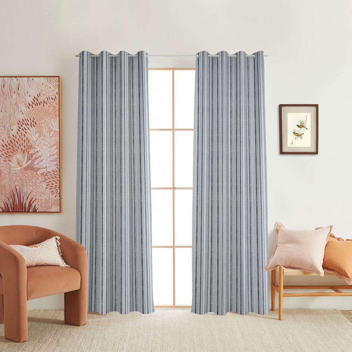 NACIA Cotton Room Darkening Printed Eyelet Curtains for Door, Long Door and Window | Geometric Printed Curtain Panel for Living Room and Bedroom | Grommet Window Drapes